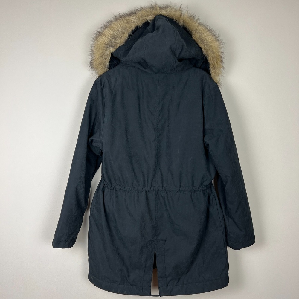 Abercrombie & Fitch Parka Jacket Womens Small Black Faux Fur Lined Hooded Winter - Picture 6 of 16